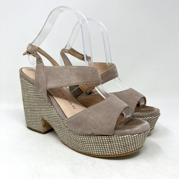 Sacha London Shoes - Sacha London Suede Leather Beige Wedge Platform Shoes Sandals Women’s Size 8.5